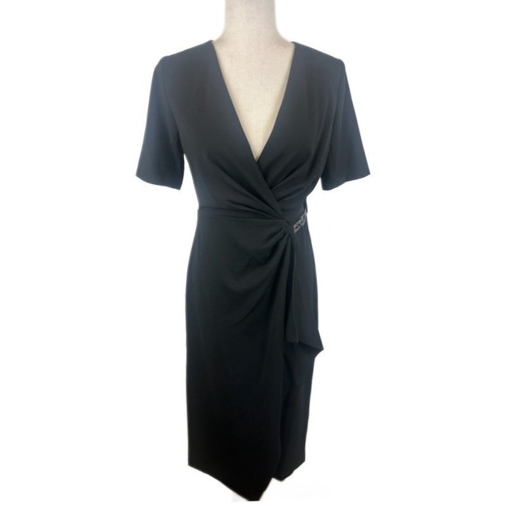 New DKNY Black Dress Short Sleeve Sheath Pewter‎ Chain Cocktail Career Size 2